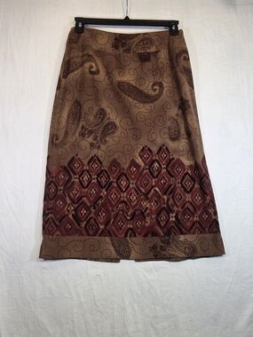 Requirements Petite Paisley Boho Maxi Skirt Brown 10P. #0327